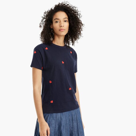 J. Crew Heart to Heart Embroidered Navy T-Shirt Size XL - Picture 4 of 6